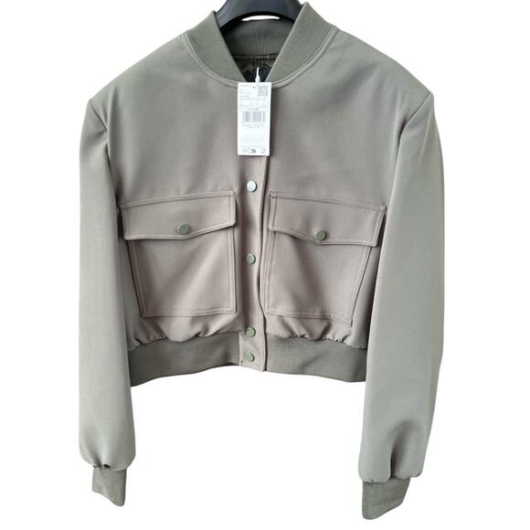 Mango Khaki Bomber Jacket with Shoulder Pads, L - Picture 3 of 11
